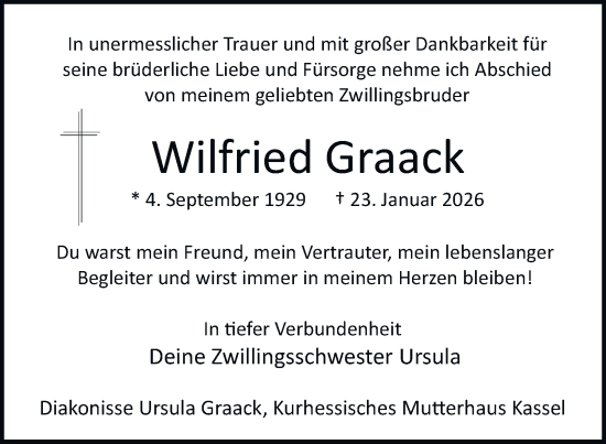 Traueranzeige von Wilfried Graack von Harz Kurier