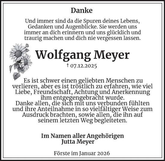 Traueranzeige von Wolfgang Meyer von Harz Kurier