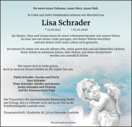 Traueranzeige von Lisa Schrader von Harz Kurier