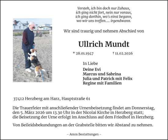Traueranzeige von Ullrich Mundt von Harz Kurier